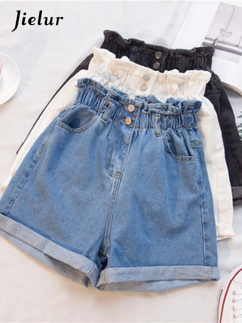 -5XL Harem Ruffled High Waisted Shorts Female Elastic Short Jeans