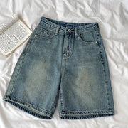 Retro Denim Shorts Women High Waist Loose Leg Straight Short Pants