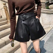 Korean Loose Solid Color Leather Shorts Autumn Winter Women'