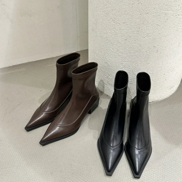 Pointed Toe Chunky Mid Heel Fashion Boots Fashion Short Boots