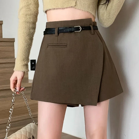 Belt 2024 Fall High Waist Elegant Fashion Office Work Short Pants