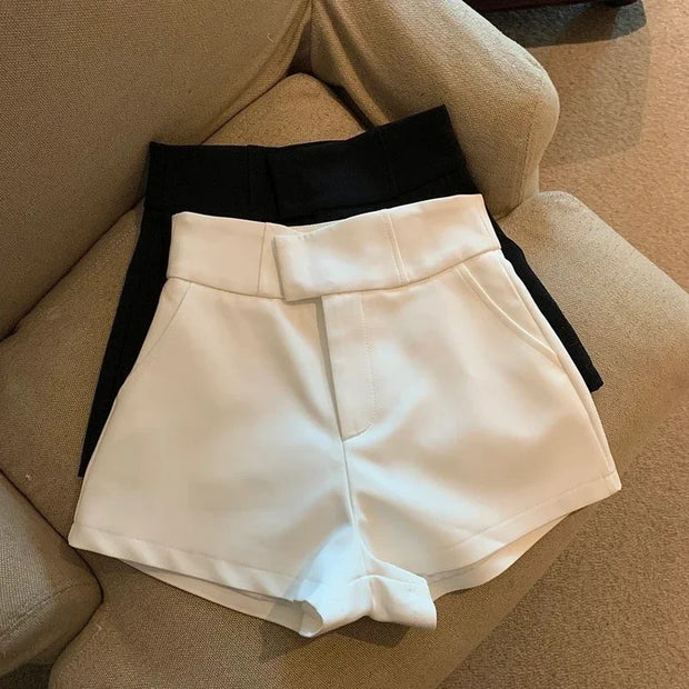 Women High Waist 2024 Summer Shorts White Black Vintage Streetwear