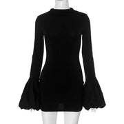 TARUXY Fashion Pull Sleeve Black Mini Dress Female High Waist