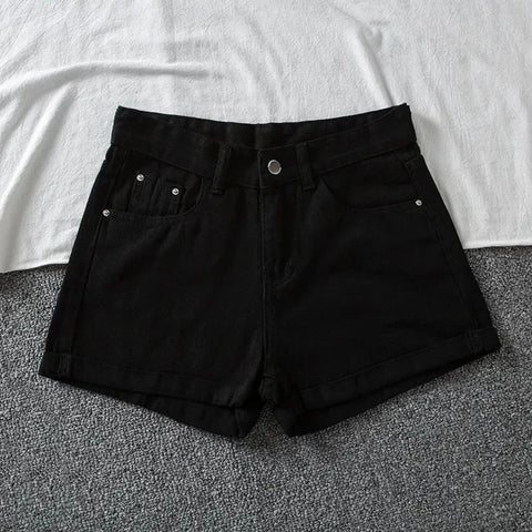 Summer Denim Shorts Women High Waist Button Wide Leg Short Pants