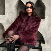 Fur Coat Women 2024 Plush Burgundy Bomber Jacket