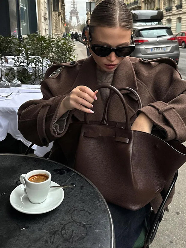 Vintage Double Breasted Short Woolen Jacket Women Long Sleeves