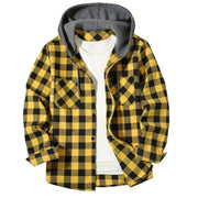 Hooded Long Sleeved Double Pockets Shirt Flannel Jacket Tops