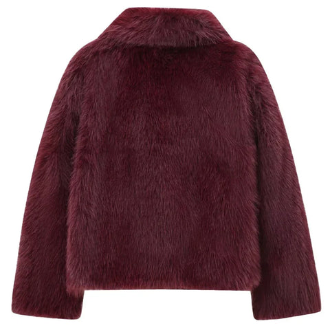 Fur Coat Women 2024 Plush Burgundy Bomber Jacket