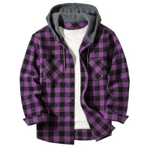 Hooded Long Sleeved Double Pockets Shirt Flannel Jacket Tops