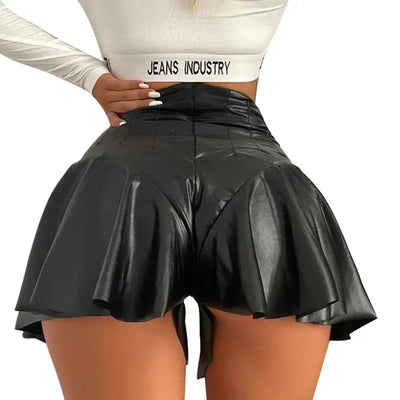 Shorts Summer High Waist Solid Color Leather Ruffle Trim Short Pants