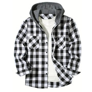 Hooded Long Sleeved Double Pockets Shirt Flannel Jacket Tops