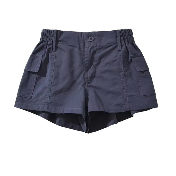 Cotton Women Shorts Vintage High Waist Pockets Female Casual Shorts