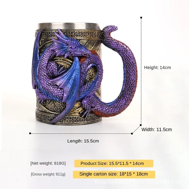 Creative 3D Dragon Beer Cup Resin 304 Stainless Steel Gothic Wine