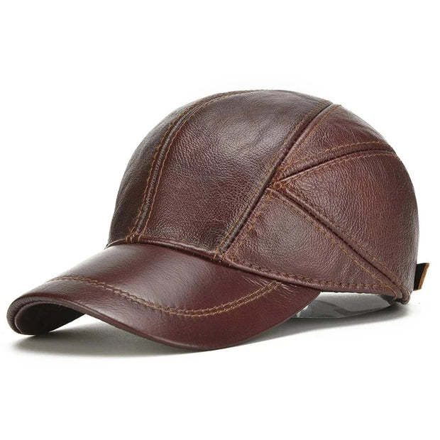 Real Cowhide Leather Caps Male Fall Winter Genuine Real Cow Leather