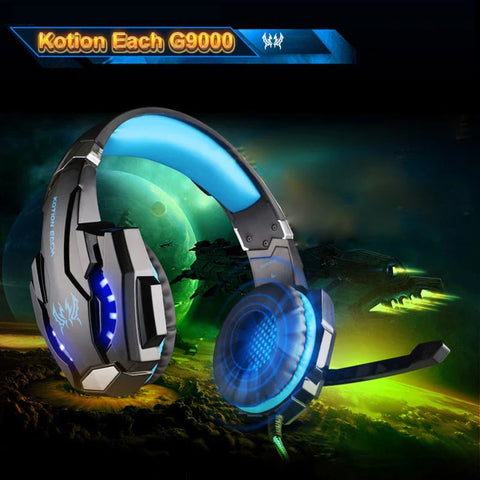 -Ear Wired Headphones Deep Bass LED Light Earphone