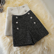 breasted woolen shorts autumn winter large size style wide leg pants