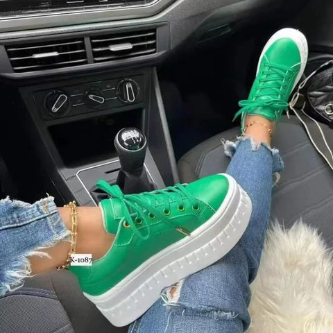 2023 Women Light Sneakers Fashion PU Leather Round Sports Lace