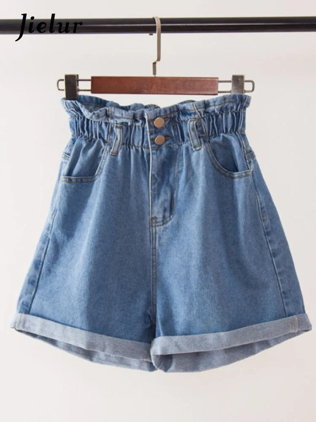 -5XL Harem Ruffled High Waisted Shorts Female Elastic Short Jeans