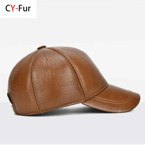 Fall Winter Outdoor Sports Hat Men Real Cowhide Leather Caps