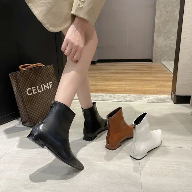 Pionted Toe Chelsea Boots 2023 Back Zipper Chunky Heel Ankle Boots