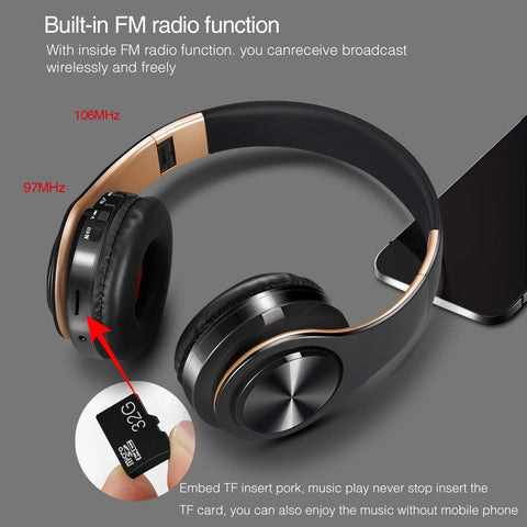 HIFI Stereo Earphones Bluetooth Headphone Music Headset FM