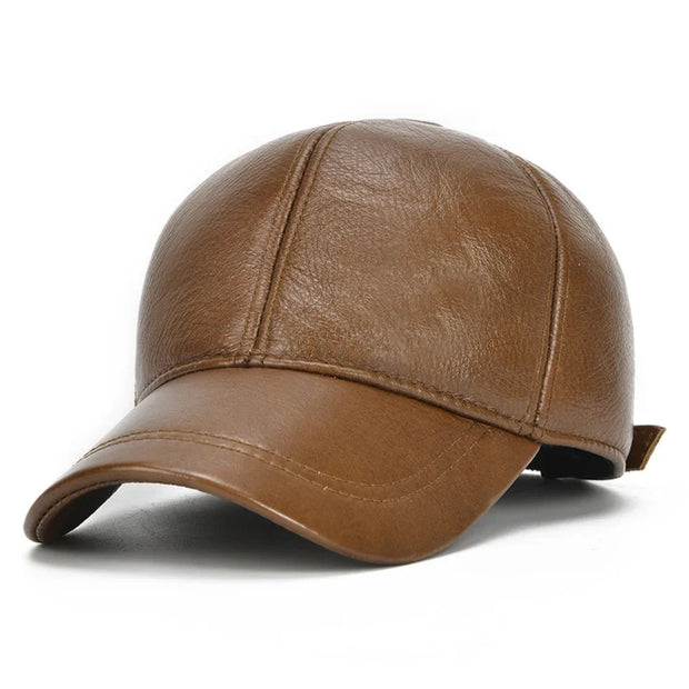 Fall Winter Outdoor Sports Hat Men Real Cowhide Leather Caps