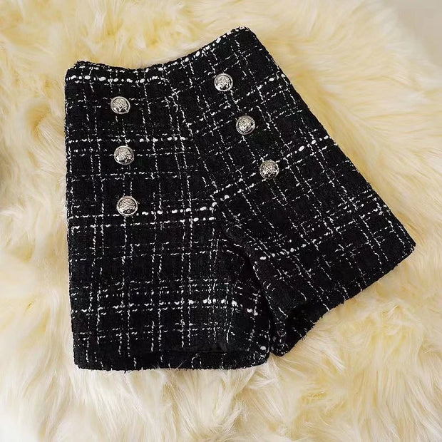 breasted woolen shorts autumn winter large size style wide leg pants