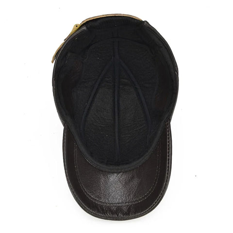 Real Cowhide Leather Caps Male Fall Winter Genuine Real Cow Leather