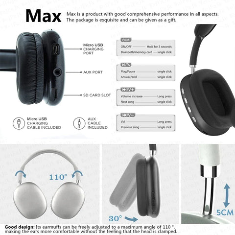 Original P9 Pro Max Wireless Bluetooth Headphone Sport Gaming Headset