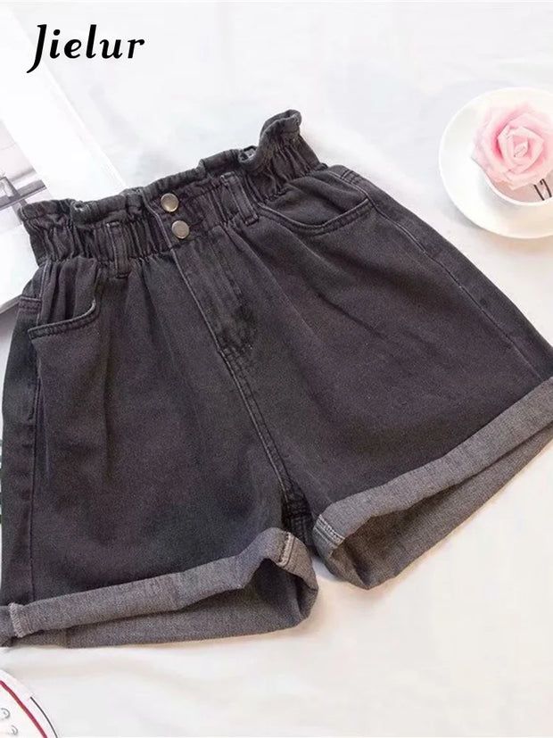 -5XL Harem Ruffled High Waisted Shorts Female Elastic Short Jeans