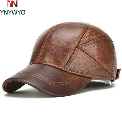 Hot Sale Male Fall Winter Genuine Real Cow Leather Baseball Hats