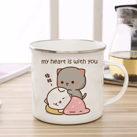 Goma cat Enamel cup Coffee tea Mug cute animal Breakfast Dessert