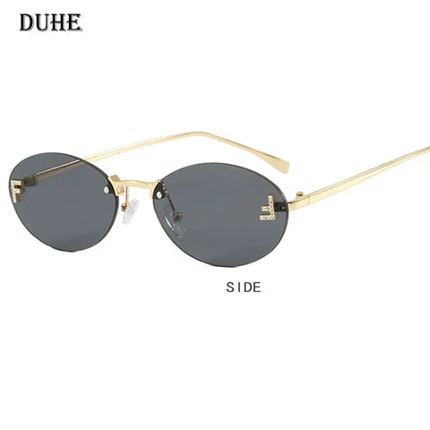 Frameless Sunglasses Oval Retro Small Frame Sunglasses Protective