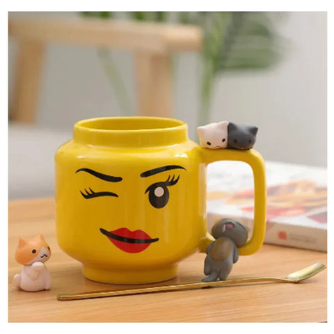 Cute Impish Expression Figure Head Pattern Coffee Milk Tea Drinkware