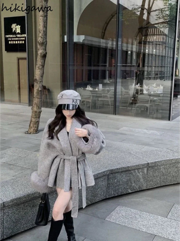 Women Patchwork Long Sleeve Bandage Outwear Korean Y2k Clothing