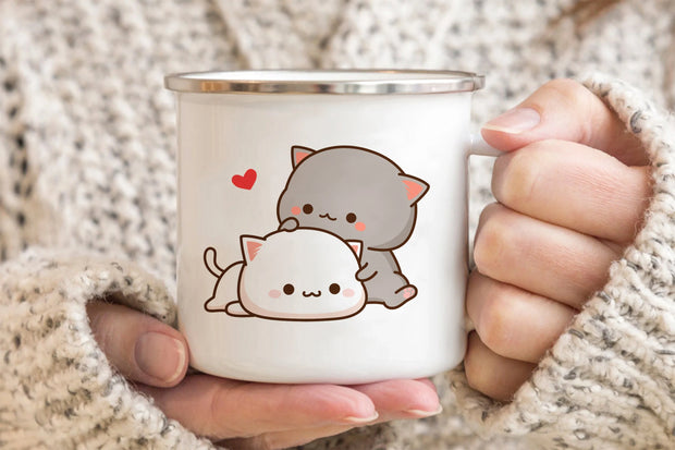 Goma cat Enamel cup Coffee tea Mug cute animal Breakfast Dessert