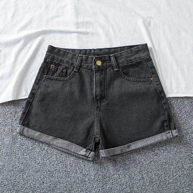 Summer Denim Shorts Women High Waist Button Wide Leg Short Pants