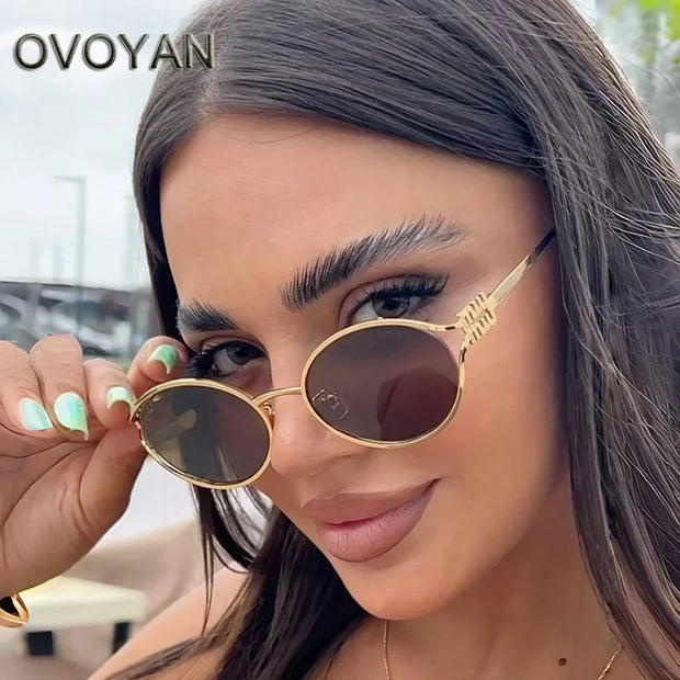 Oval Metal Frame Sunglasses Women Personality Fashion Simple Eyewear