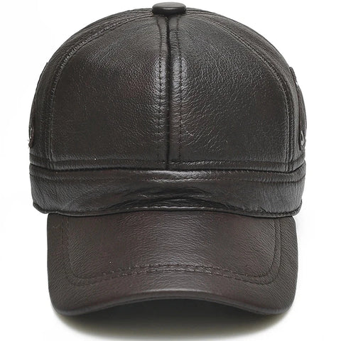 Style Men Brown Cow Leather Baseball Outdoor Real Leather Retro Hat