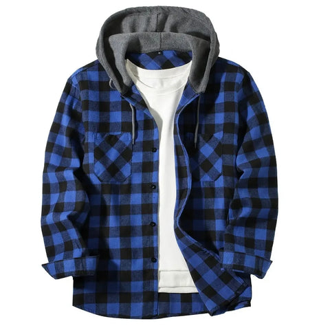 Hooded Long Sleeved Double Pockets Shirt Flannel Jacket Tops