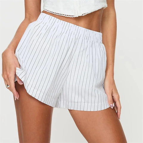 Women Y2k Stripe Boxer Summer Pants Elastic Waist Loose Fit Boy Shorts