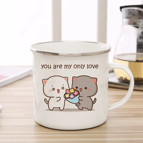 Goma cat Enamel cup Coffee tea Mug cute animal Breakfast Dessert