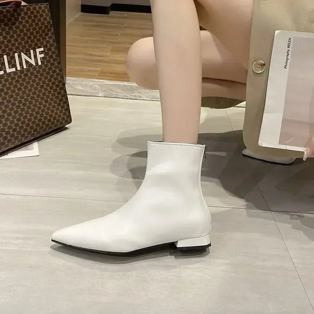 Pionted Toe Chelsea Boots 2023 Back Zipper Chunky Heel Ankle Boots