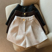 Women Woolen Shorts Solid Color 2024 Lady Split Wide Leg Short Pants