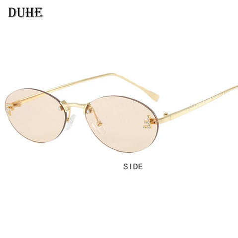 Frameless Sunglasses Oval Retro Small Frame Sunglasses Protective