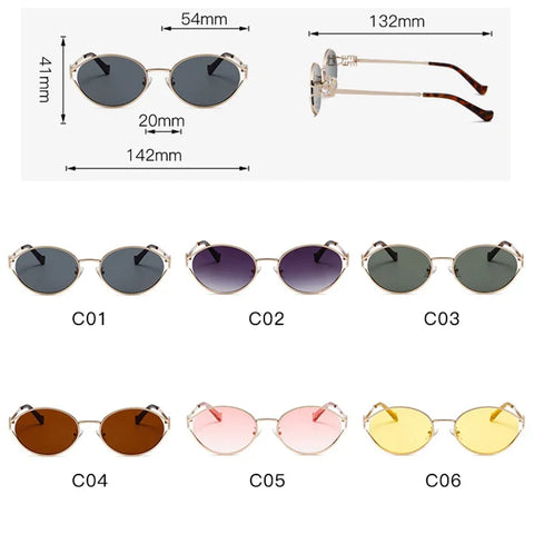 Oval Metal Frame Sunglasses Women Personality Fashion Simple Eyewear