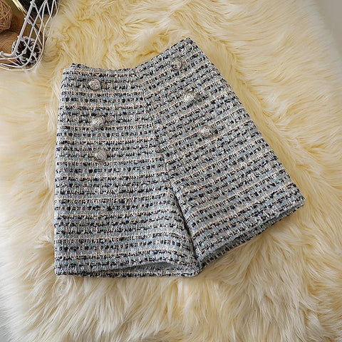 breasted woolen shorts autumn winter large size style wide leg pants