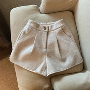 Women Woolen Shorts Solid Color 2024 Lady Split Wide Leg Short Pants