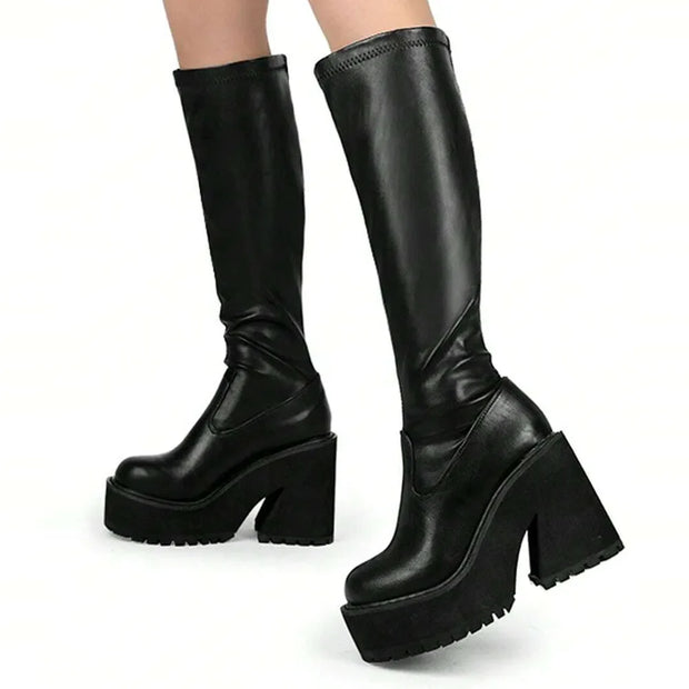 GIGIFOX Chunky High Heeled Punk Platform Boots