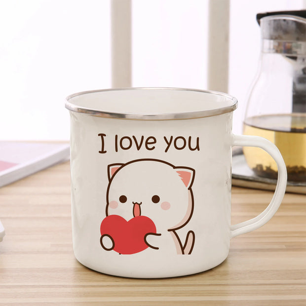 Goma cat Enamel cup Coffee tea Mug cute animal Breakfast Dessert